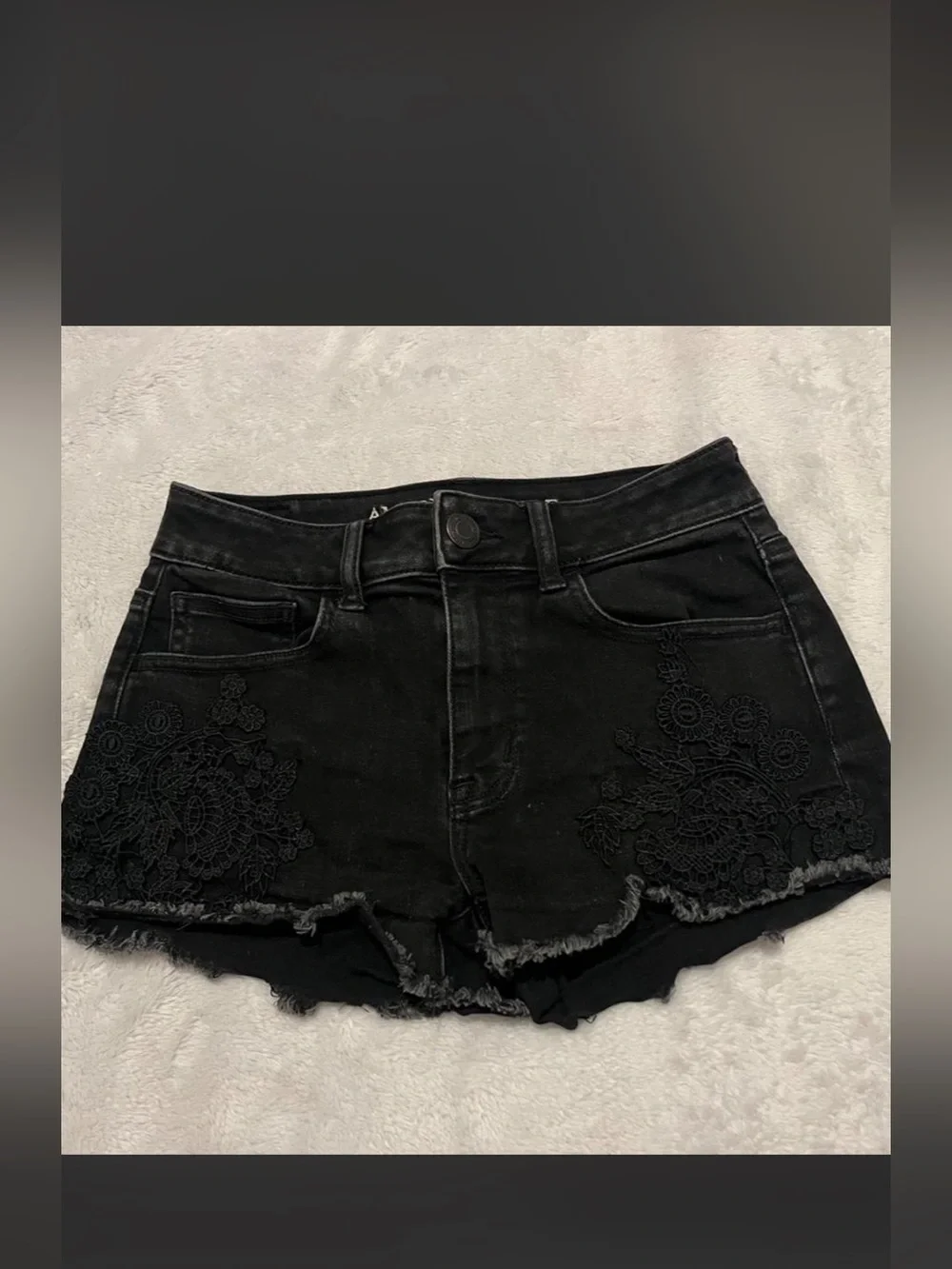 Black Lace-Appliqué Denim Shorts - Women